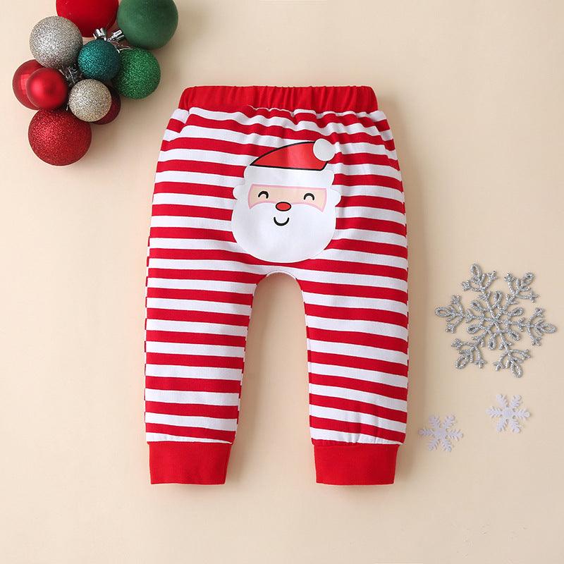 Baby Christmas Long Sleeve Jumpsuit Striped Pants Hat Set - PrettyKid