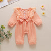 Baby Girls Cotton Solid Color Long Sleeve Button Jumpsuit - PrettyKid