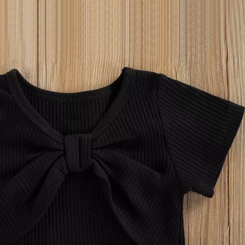 Toddler Girl Bowknot Design Waistless Top & Denim Shorts - PrettyKid