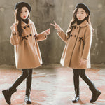 2022 Winter Girls' Thickened Woolen Coat Solid Doll Neck Medium Long Coat - PrettyKid