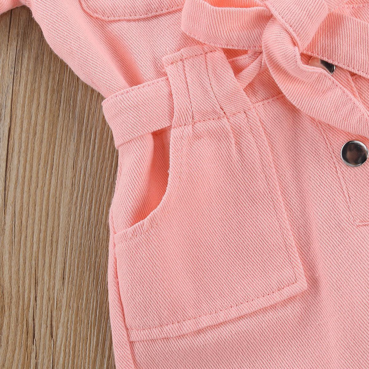 Toddler Kids Girls' Pink Lapel Waistband Jumpsuit - PrettyKid