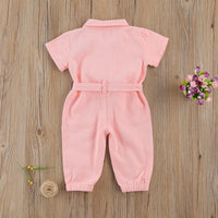 Toddler Kids Girls' Pink Lapel Waistband Jumpsuit - PrettyKid