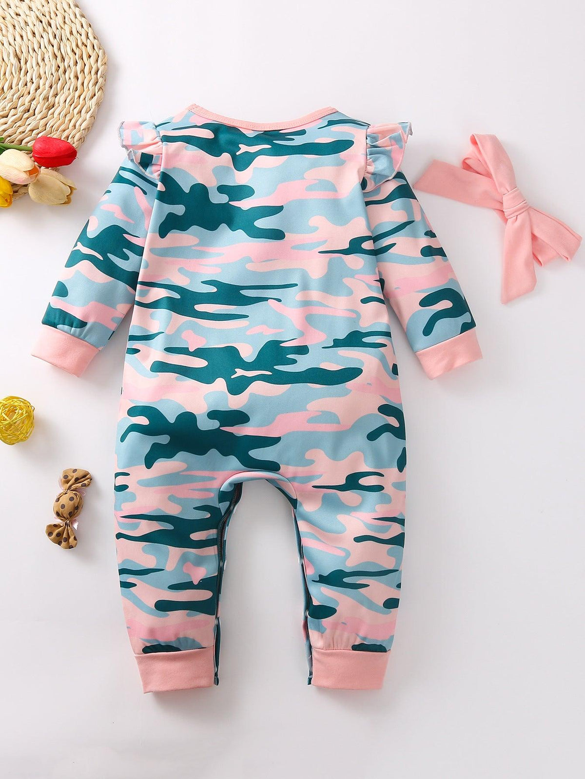 Baby Girls Long Sleeve Camouflage Jumpsuit and Headband Set - PrettyKid