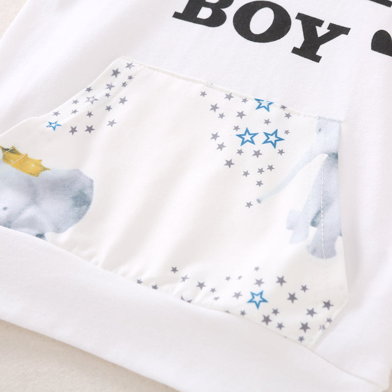 Toddler Boys Solid Color Cute Letter Printed Long Sleeve Hoodie - PrettyKid