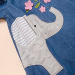 Toddler girls' long sleeve cartoon elephant print denim dress - PrettyKid