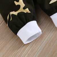 Baby Boys Solid Color Letter Print Jumpsuit Camouflage Pants Hat Set - PrettyKid