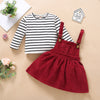 Autumn Winter Girls Stripe Long Sleeve Corduroy Strap Skirt Set - PrettyKid