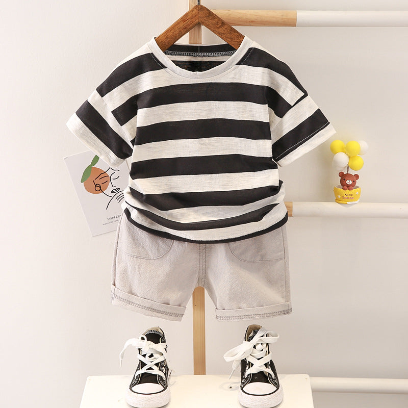9M-5Y Toddler Boys Sets Striped Print T-Shirts & Shorts Wholesale Boy Boutique Clothes - PrettyKid