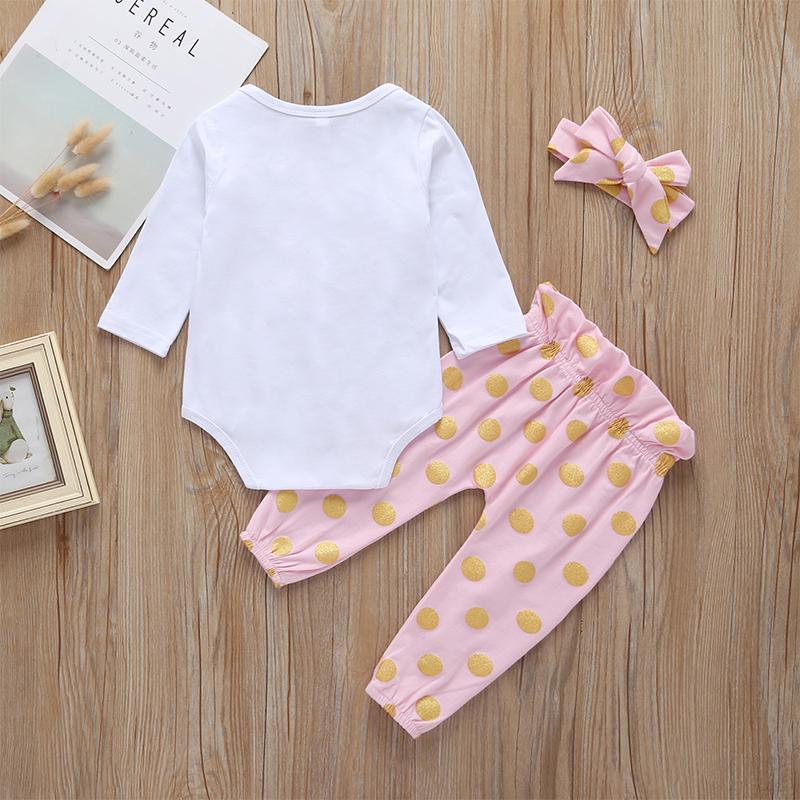 3-piece Letter Pattern Bodysuit & Pants & Headband for Baby Girl Wholesale children's clothing - PrettyKid