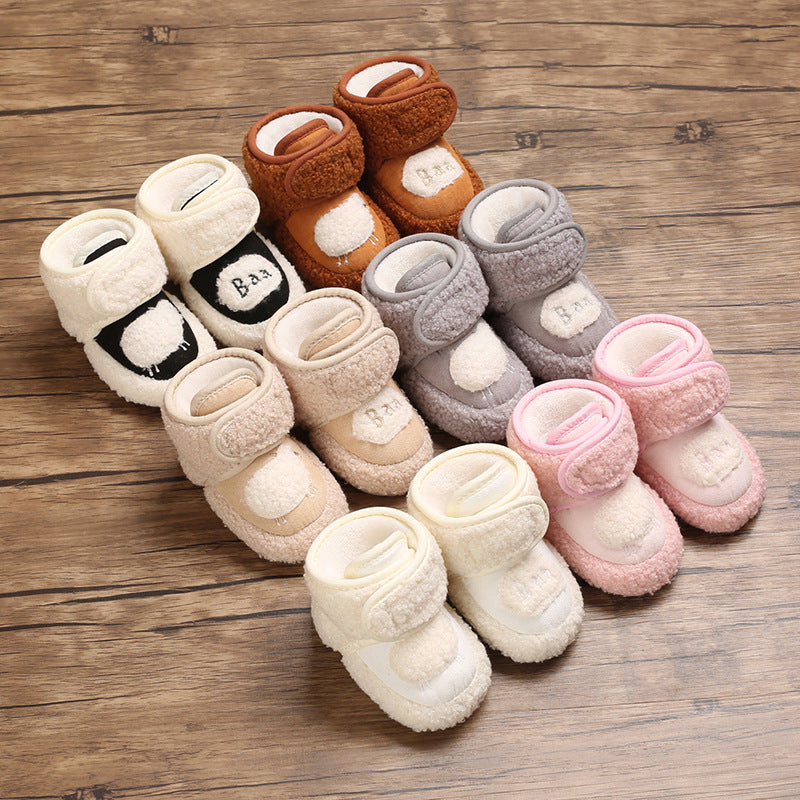Baby Boys Girls Solid Color Letter Print Thickened Soft Bottom Plush Toddler Shoes - PrettyKid