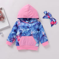 Toddler kids' tie-dyed long sleeve hooded sweater set 3-piece leisure suit - PrettyKid