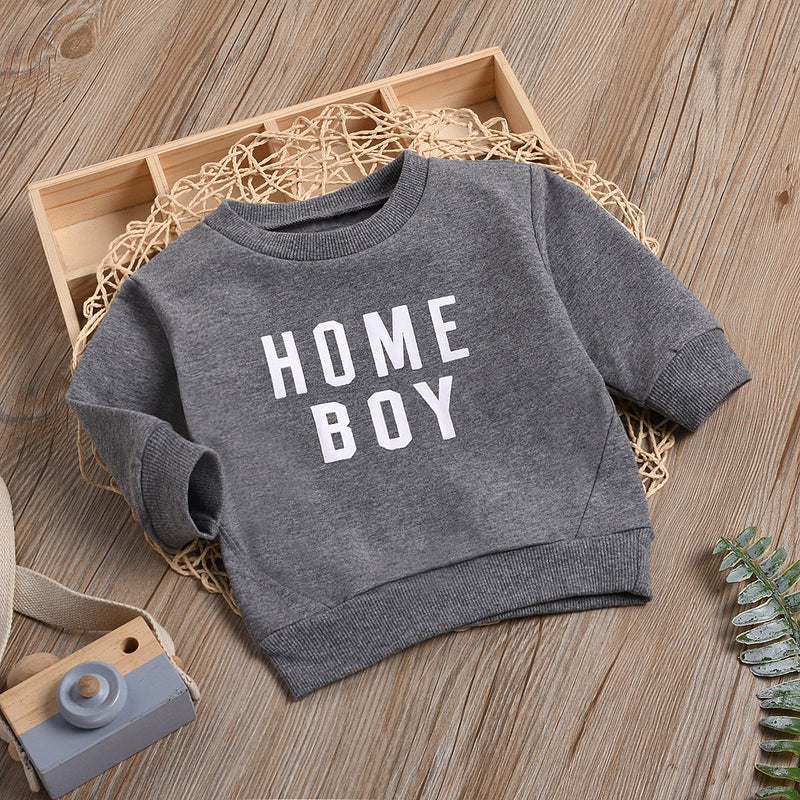 Toddler Kid Boys Girls Solid Letter Printed Round Neck Long Sleeve Sweater Top - PrettyKid