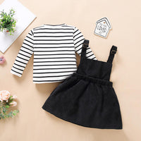 Autumn Winter Girls Stripe Long Sleeve Corduroy Strap Skirt Set - PrettyKid