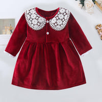 Toddler Girls Red Lace Neckline Sable Dress - PrettyKid