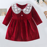 Toddler Girls Red Lace Neckline Sable Dress - PrettyKid