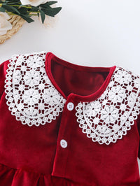 Toddler Girls Red Lace Neckline Sable Dress - PrettyKid