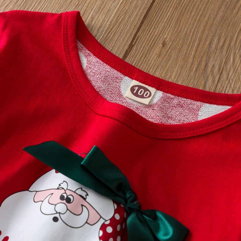 Toddler Kids Girls Christmas Printed Polka Dot Mesh Dress - PrettyKid