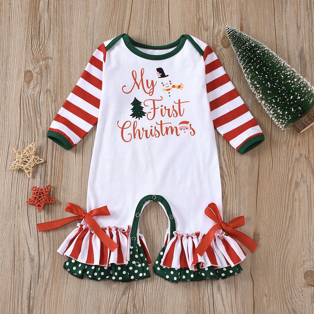Baby Letter Printed Long Sleeve Jumpsuit Christmas Dress - PrettyKid