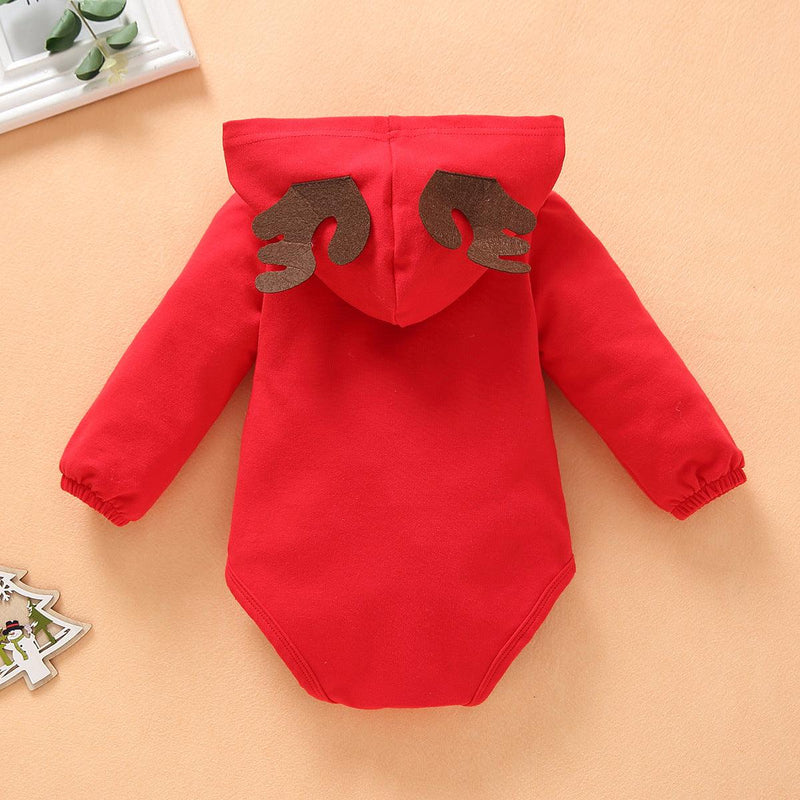 Baby Boys Girls Christmas Letter Printed Long Sleeve Antler Hoodie Jumpsuit - PrettyKid