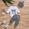 3 Pieces Set Baby Boys Letters Print Rompers Camo Pants And Hats - PrettyKid