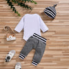 3 Pieces Set Baby Boys Letters Print Rompers Camo Pants And Hats - PrettyKid