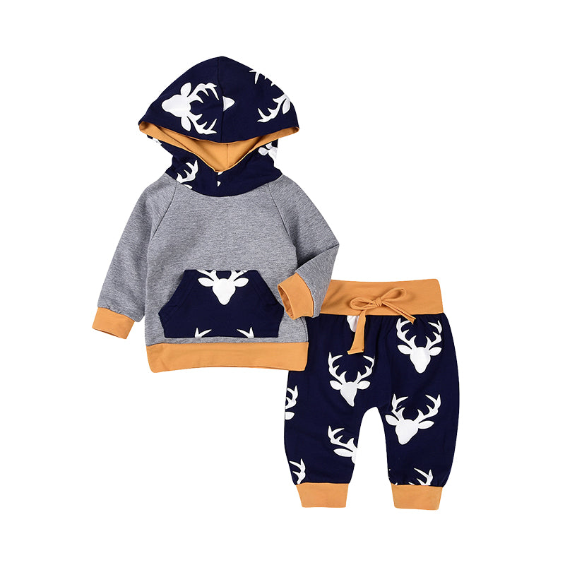 2 Pieces Set Baby Boys Striped Cartoon Hoodies Swearshirts And Pants - PrettyKid