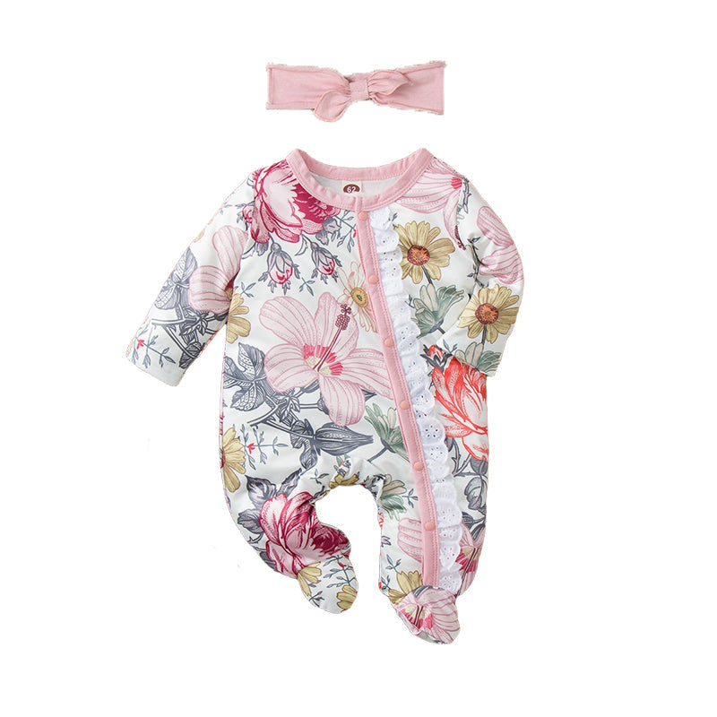 Baby Girls Flower Print Jumpsuits - PrettyKid