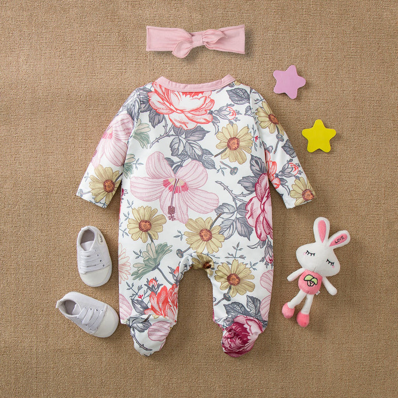 Baby Girls Flower Print Jumpsuits - PrettyKid
