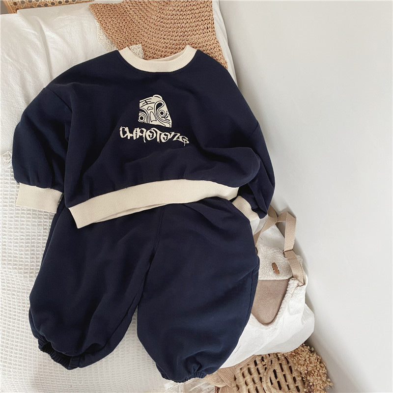 2 Pieces Set Baby Kid Unisex Letters Cartoon Tops And Solid Color Pants - PrettyKid
