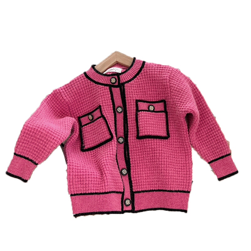 Baby Kid Girls Color-blocking Crochet Cardigan Knitwear - PrettyKid
