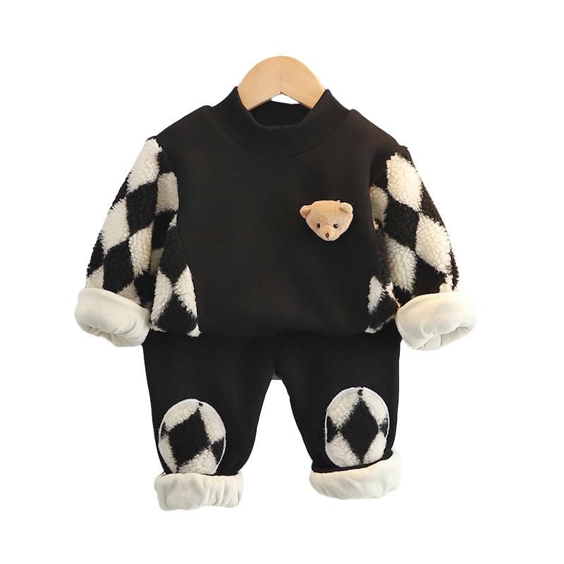 2 Pieces Set Baby Kid Unisex Cartoon Tops And Checked Pants - PrettyKid