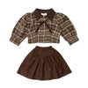 2 Pieces Set Baby Kid Girls Checked Blouses And Solid Color Skirts - PrettyKid