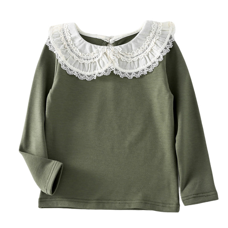 Baby Kid Girls Solid Color Lace Tops - PrettyKid