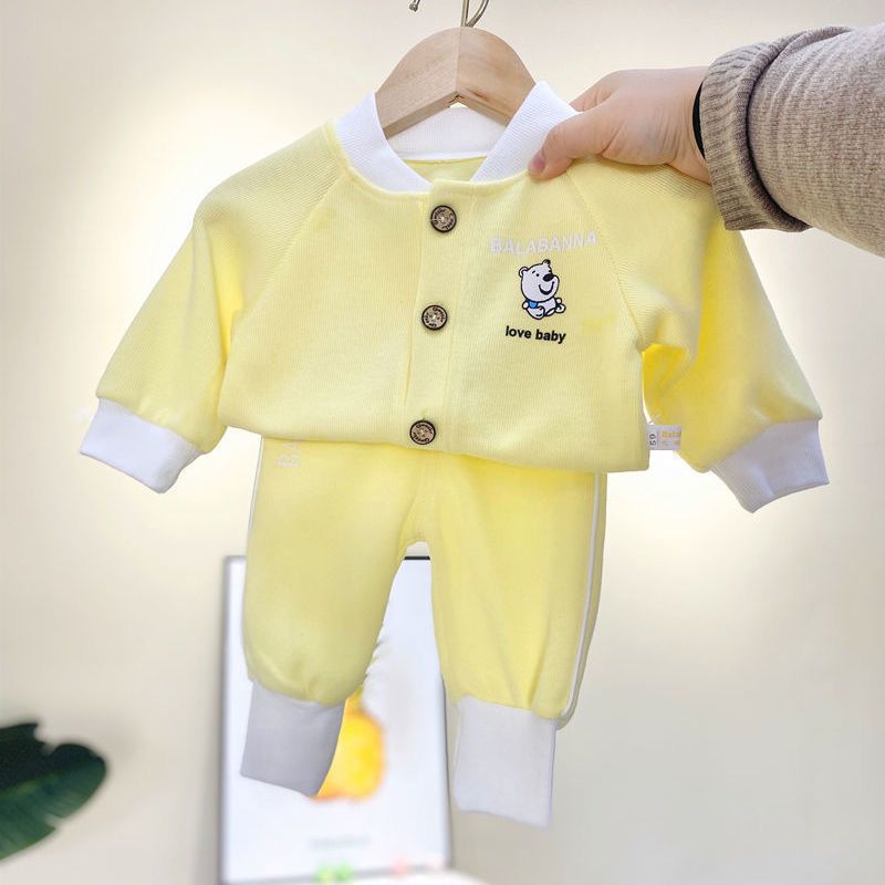 2 Pieces Set Baby Unisex Letters Cartoon Print Jackets Outwears And Color-blocking Pants - PrettyKid