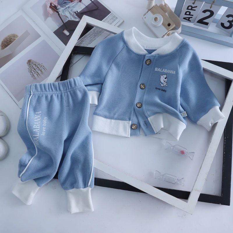 2 Pieces Set Baby Unisex Letters Cartoon Print Jackets Outwears And Color-blocking Pants - PrettyKid