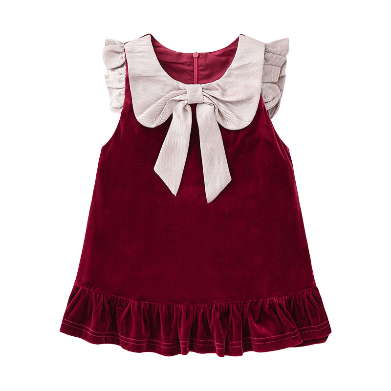 Baby Kid Girls Color-blocking Bow Dresses - PrettyKid