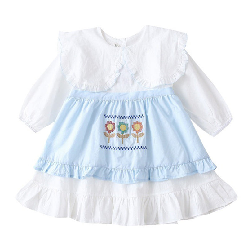 Baby Kid Girls Solid Color Embroidered Dresses - PrettyKid