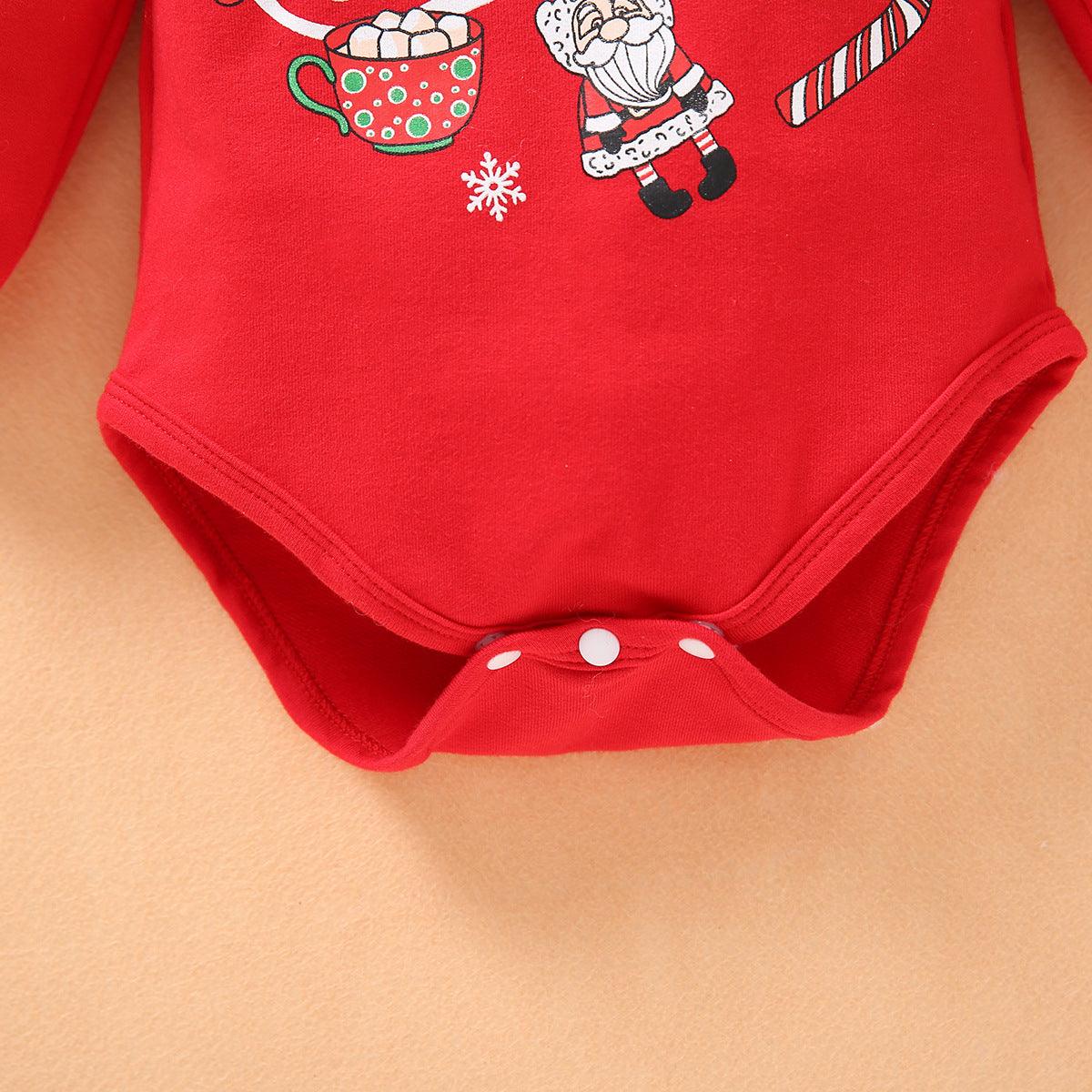 Baby Girls Christmas Elk Print Hoodie Jumpsuit Pants Two Piece Set - PrettyKid