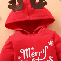 Baby Boys Girls Christmas Letter Printed Long Sleeve Antler Hoodie Jumpsuit - PrettyKid