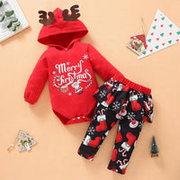 Baby Girls Christmas Elk Print Hoodie Jumpsuit Pants Two Piece Set - PrettyKid