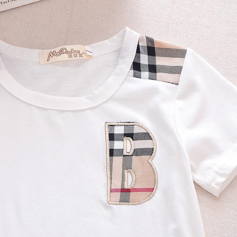 Classic Plaid Letter Short-sleeve Tee and Shorts Set Children's clothing wholesale - PrettyKid