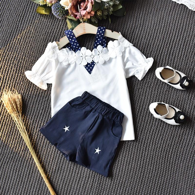 kids wholesale tracksuits Toddler Girl Floral Decor Polka Dot Top & Shorts - PrettyKid