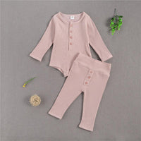 Baby Boys Girls Solid Color Knitted Children's Long Sleeved Loungewear Suit - PrettyKid