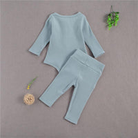 Baby Boys Girls Solid Color Knitted Children's Long Sleeved Loungewear Suit - PrettyKid