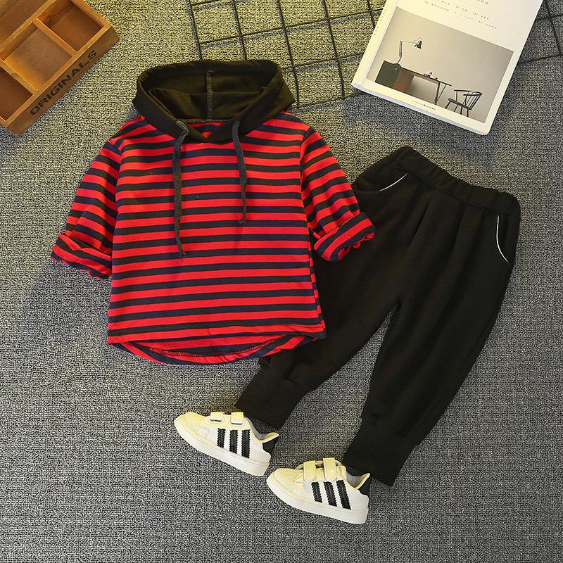 Kid Boys Stripe Hooded Top & Pants Baby Boys Clothing Wholesale - PrettyKid