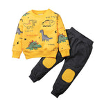 Toddler Kids Boys' Solid Color Cartoon Dinosaur Print Casual Sweater Set - PrettyKid