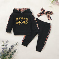 Toddler Girls Solid Color Leopard Stitching Mini Letter Print Hooded Sweatshirt Sports Suit - PrettyKid