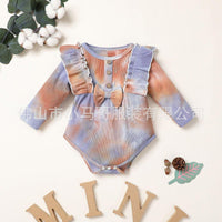 Baby Girl Long Sleeve Tie-dye Bow Decor Long Sleeve Romper Baby Clothing Warehouse - PrettyKid