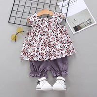 Toddler Girl Floral Pattern Top & Shorts Wholesale Children's Clothing - PrettyKid