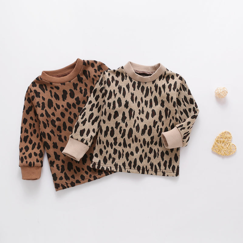 Toddler Kids Girls Leopard Print Round Neck Long Sleeve Top - PrettyKid